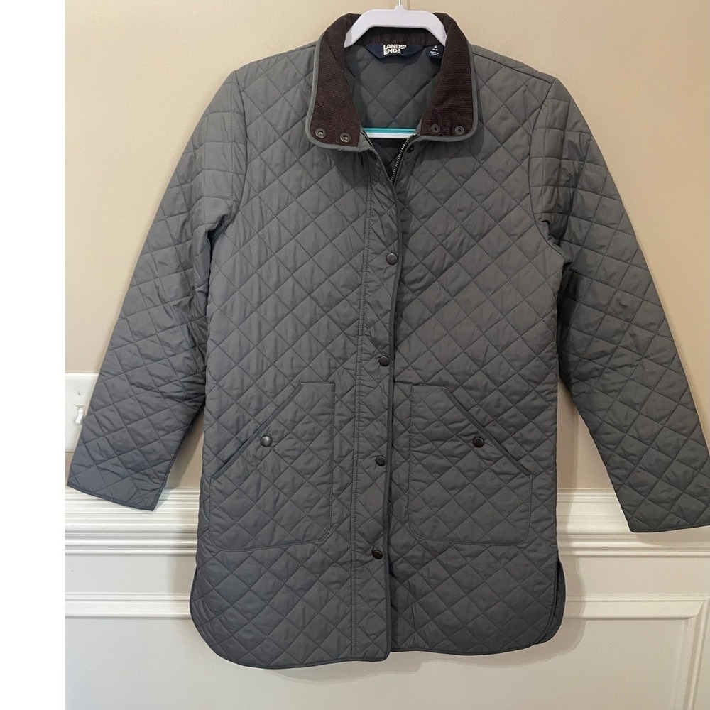 Lands End Quilted Barn Jacket Chore Coat Corduroy Collar PrimaLoft Size S 6-8